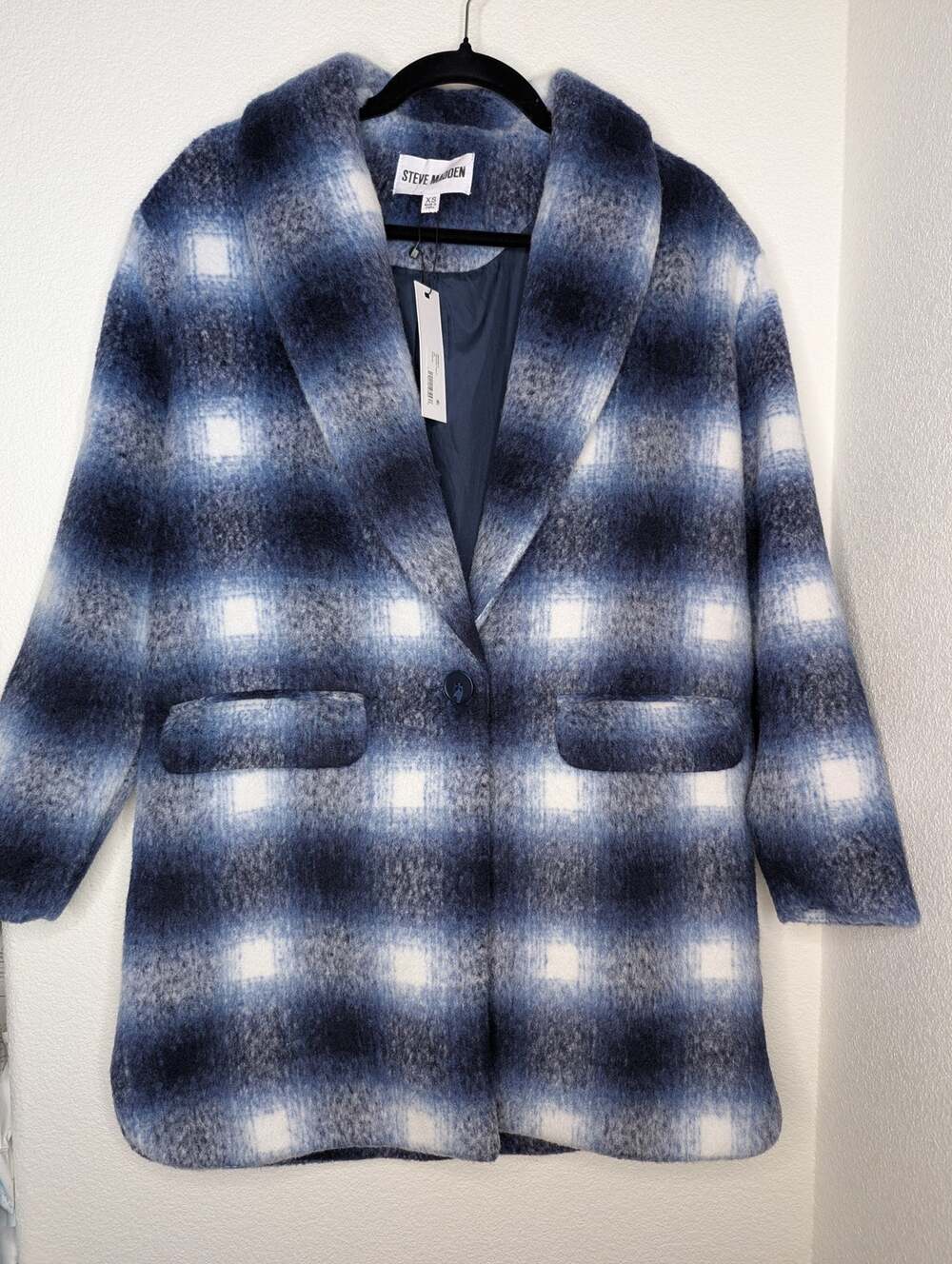 Steve Madden NWT Zoey Brushed Plaid Peacoat XS Preppy Checkered Office Casual